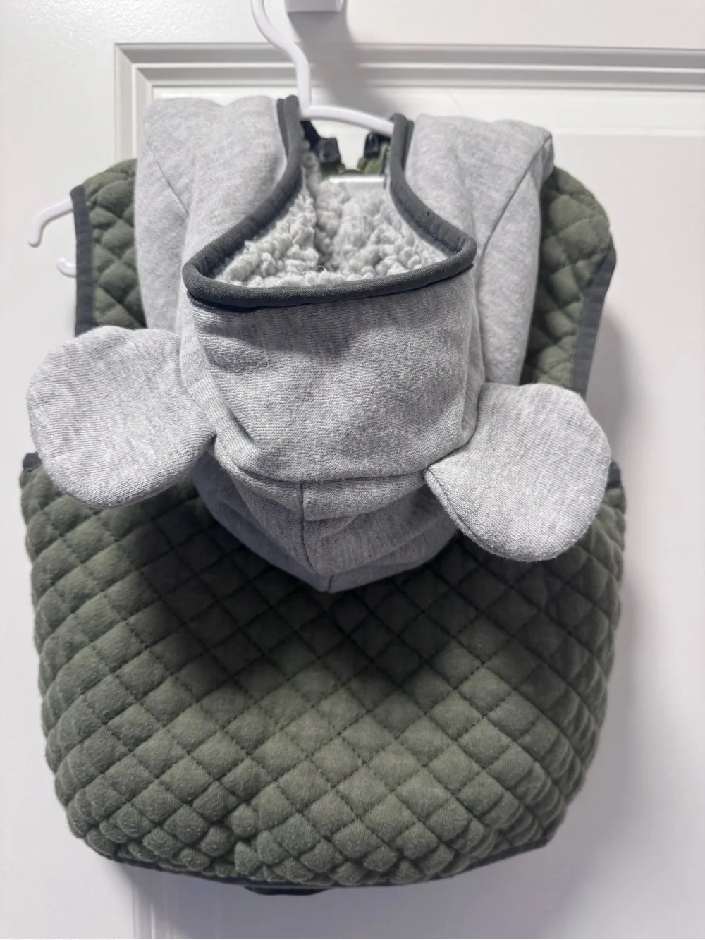 Disney Mickey Mouse Olive Green Quilted Hooded Vest with ears on hood!